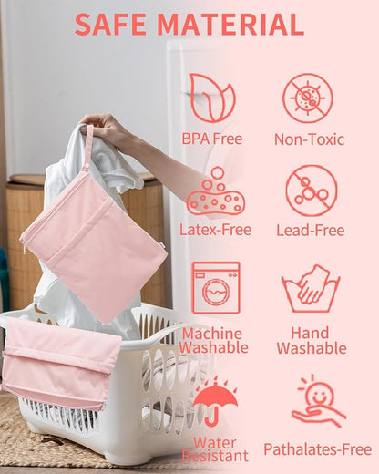 babygoal Wet Dry Bags for Baby Cloth Diapers, Washable Travel Bags, Beach, Pool, Gym Bag for Swimsuits & Wet Clothes with 2 Pockets 3 Pack 3LN09