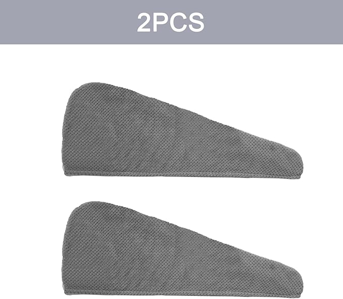 2 Pack Hair Drying Towels, Hair Towel Wrap, Absorbent Microfiber Hair Towel Turban with Button Design to Dry Hair More Quicker, Grey