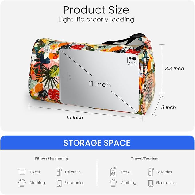 C&F BOGMOST Small Gym Bag for Women & Men,Small Lightweight Duffel Bag Carry On Bags Mini Duffel Travel Bag Waterproof Sports Bags for Workout/Sport/Trave,Colorful Leaves