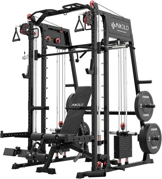 Mikolo M4 2.0 Standard/Ultra/Elite Smith Machine, 2200lbs Squat Rack with LAT-Pull Down System & Cable Crossover Machine, Training Equipment with Leg Hold-Down Attachment