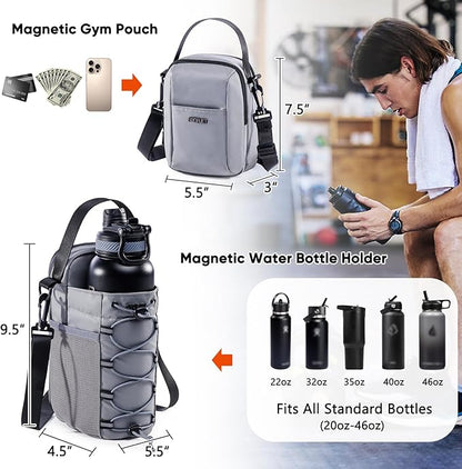 2-Pack Magnetic Gym Bag for Water Bottle & Magnetic Gym Pouch – Bottle’s Holder Fits Up to 46oz Bottles– Sling Water Bottles Bag with Strap for Workout, Tank -Men’s & Women’s Gym Accessories