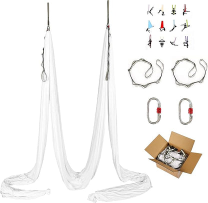 HECASA Aerial Silks Yoga Swing Set, Aerial Yoga Hammock w/Daisy Chain for Home, Inversion Exercises, Strength Training and Starter Kit