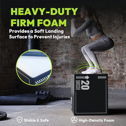 3-in-1 Plyometric Box, Jumping Exercise Equipment Trainer with Non-Slip Surface for Workout Training, Pro-Duty HIIT Exercise Foam Plyo Box, Home Gym
