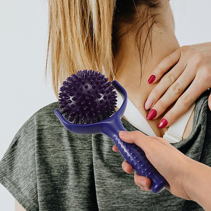 HOMSFOU Large Spiky Ball Massage Stick for Muscle Relief, Handheld Mobility Yoga Roller Blue and Purple Colors, Trigger Point Therapy Tool for Back, Shoulders, Thighs, and Calves, Fitness