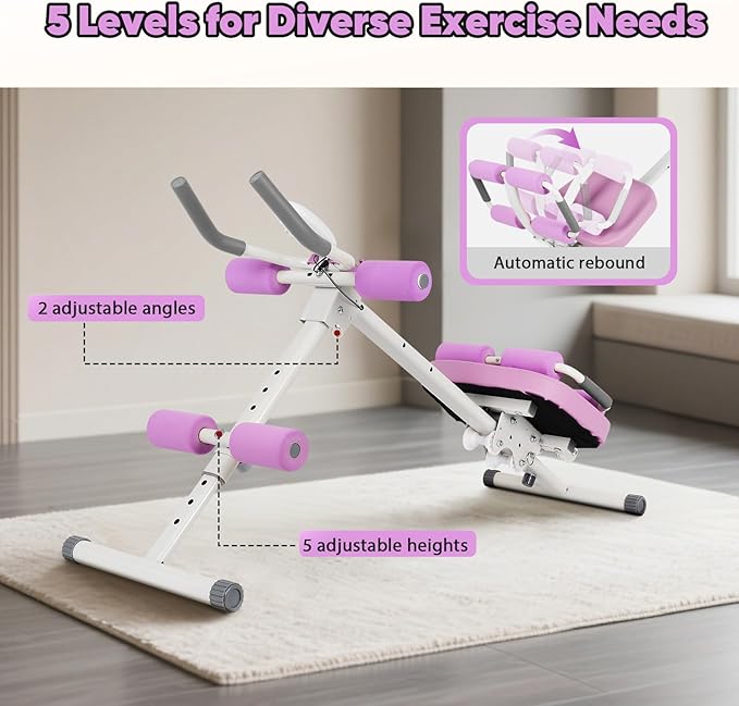 FAHKNS 6 in 1 Adjustable Ab Trainer Machine, Multi-Functional Ab Workout Equipment for Home Gym, Sit Up Exercise and Strength Training (Purple)