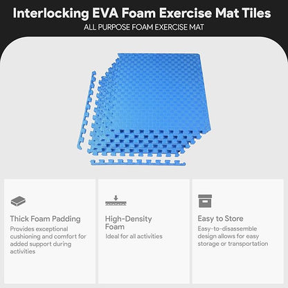 BalanceFrom Puzzle Exercise Mat 1" Thick, EVA Interlocking Foam Floor Tiles for Home Gym, Mat for Home Workout Equipment, Floor Padding for Kids, Blue, 24 in x 24 in x 1 in, 24 Sq Ft - 6 Tiles