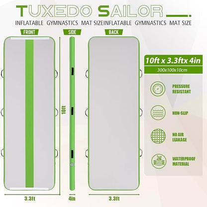 Tuxedo Sailor Inflatable Gymnastics Mat with Electric Pump, Storage Bag, Repair Kit–Air Mat for Home Training, Cheerleading, Yoga