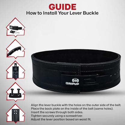 10mm Powerlifting Belt – Genuine Leather 4" Weight lifting Belt with Heavy Duty Lever Buckle for Squats, Deadlifts, Gym, Fitness, Bodybuilding – Lumbar Back Support for Men & Women