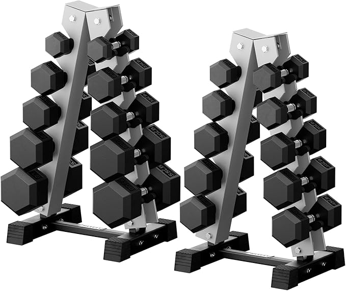 RitFit 250LB/300LB/350LB/550LB/650LB Rubber Hex Dumbbell Sets with Weights Rack, Multiple Color Choices Available, Great Gym Equipment for Home, Strength Training, Workouts