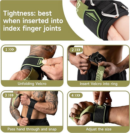 Drip Glue Non-Slip Wrist Straps for Weightlifting, 2-in-1 Lifting Straps with D Rings for Cable Machine Workout, 10mm Neoprene Padded Wrist Wraps for Weight Lifting Deadlift