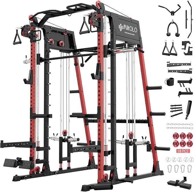 Mikolo M4 2.0 Smith Machine, All-in-One Home Gym Power Cage with LAT Pulldown & Cable Crossover, Squat Rack for Full Body Workouts