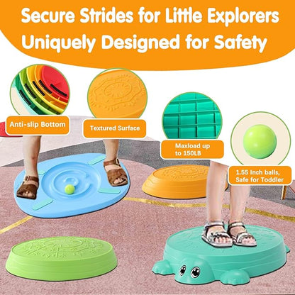 Balance Board & Stepping Stones for Kids - 2-in-1 No-Slip Turtle Stepping Stones and Balance Board for Toddler Balance & Obstacle Course, for 3 4 5 6 Year Old Kid Indoor & Outdoor Play