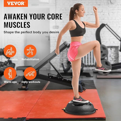 VEVOR Half Exercise Ball Trainer, 23/26 inch Balance Ball Trainer, 1500lbs Capacity Stability Ball, Yoga Ball with Resistance Bands & Foot Pump, Strength Fitness Ball for Home Gym Full Body Workout