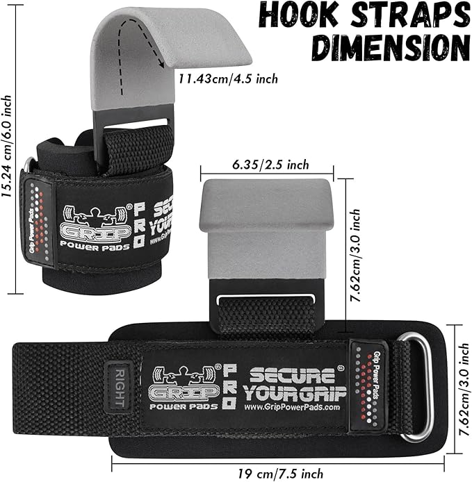 Weight Lifting Rod Hooks Heavy Duty Wrist Wraps Power Weight Lifting Training Gym Grips Straps Set of 2