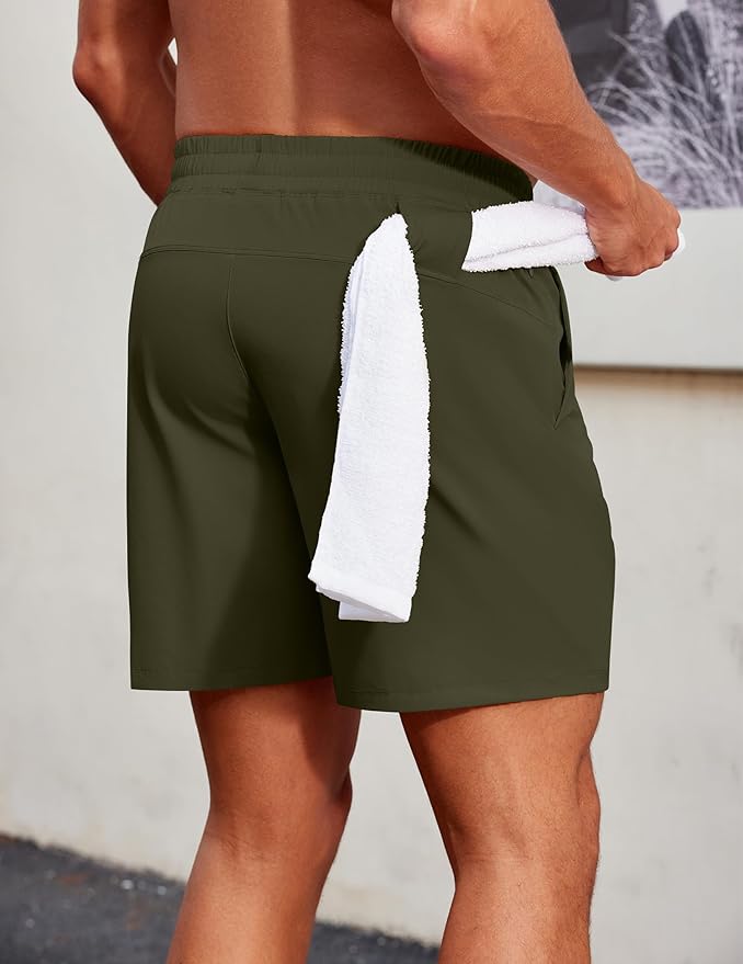 PINSPARK Men's Gym Workout Shorts - 7" Quick Dry Running Athletic Shorts with Towel Loop and Zipper Pockets