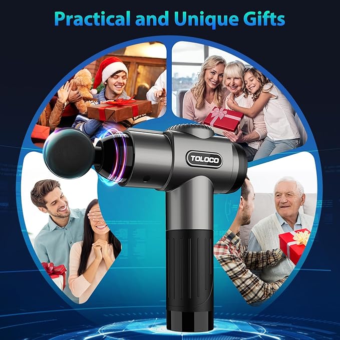 TOLOCO Massage Gun, Deep Tissue Back Massage for Athletes for Pain Relief, Percussion Massager with 10 Massages Heads & Silent Brushless Motor, Valentines Day Gifts for Him Her, Grey