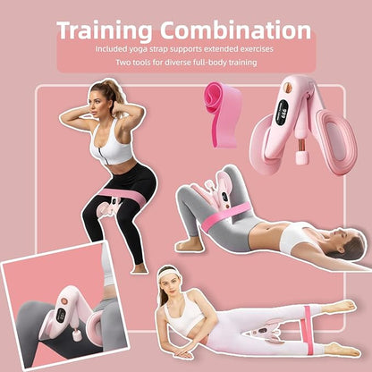 Inner Thigh Exerciser with 30 LB Resistance Bands, 10-78 LB Thigh Exerciser for Home Gym, 360° Rotating Thigh & Glute Workout Equipment, Portable Arm and Hip Trainer, Light Pink