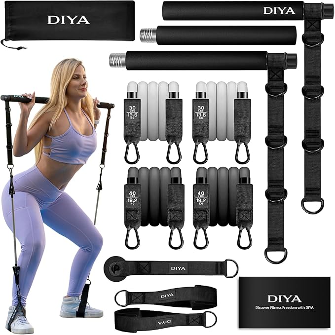 Pilates Bar Kit with Resistance Bands 140 lbs – Adjustable Portable Home Gym Workout Equipment for Women & Men – Full Body Fitness Bar for Legs, Glutes, Arms, Core & Back