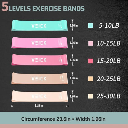VEICK Pilates Bar Kit with Resistance Bands, Elastic Workout Bands for Men Women, Set of 5 Resistance Loop Bands for Home Fitness Stretching Strength Training