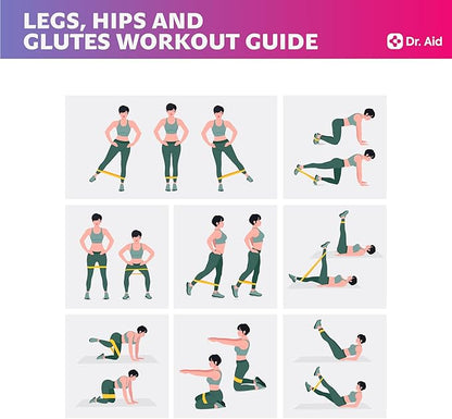 Dr. Aid Fabric Resistance Bands for Women & Men – 4 Booty Bands Set (2 Sizes, 2 Tension Levels) – Non-Slip, Non-Curl, Tear-Resistant, Extra Stretchy Workout Bands for Legs, Hips, Glutes & Butt