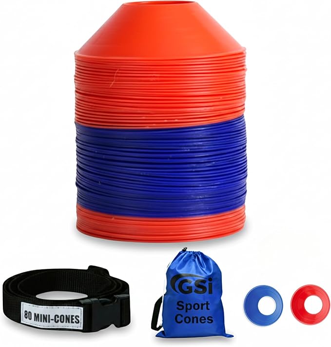GSi Sports Training Cones for Agility Drills – Soccer & Basketball Multi-Sport Field Markers, Durable Flexible Cones in Multiple Shapes & Packs (20–80 Pack)
