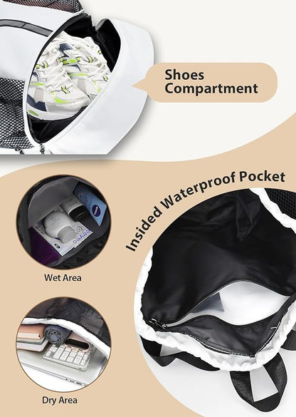 U.helper Waterproof Gym Drawstring Backpack, Sports Sack with Shoes Compartment & Wet Pockets for Ball/Beach/Swim Training