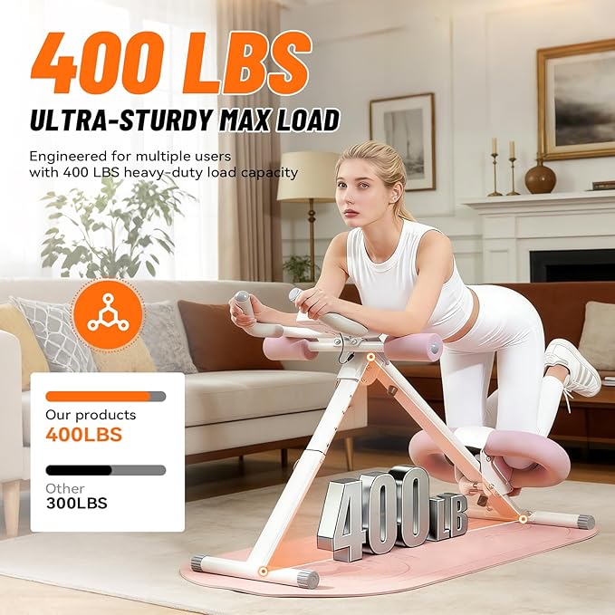 Foldable Ab Machine with Fitness Belt, Abdominal Trainer for Core Training, Adjustable Exercise Equipment, Knee/Back Support, Full Body Workout