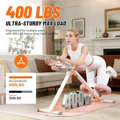 Foldable Ab Machine with Fitness Belt, Abdominal Trainer for Core Training, Adjustable Exercise Equipment, Knee/Back Support, Full Body Workout