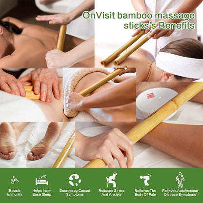 4PCS Hollow Bamboo Massage Sticks 100% Natural Bamboo Massage Tools Full Body Guasha Rollers Tools for Relaxing Muscles/Deep Tissue Massage/Body Shaping/Fatigue Relief (Includes Carry Bag)
