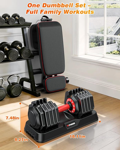 XDDIAS Adjustable Dumbbell Set of 2, 25/55/80/90LB Dumbbell Set- 1-Hand Fast Adjustment with Anti-Slip Handle, Compact Free Weights Dumbbells Set for Men/Women Home Gym Strength Training Equipment