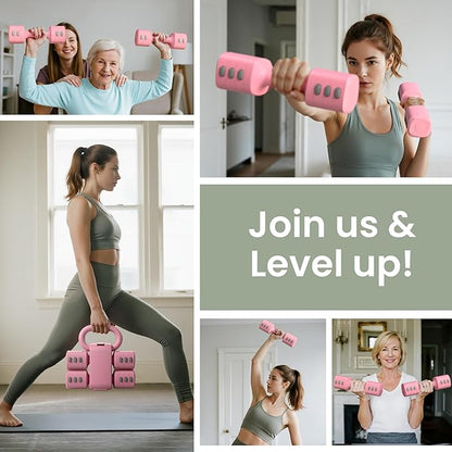 2-in-1 Adjustable Dumbbell Set for Women - 4 Levels (2.2lbs to 12.1lbs) - Home Gym Weights for Women at Home - Fitness Dumbbells