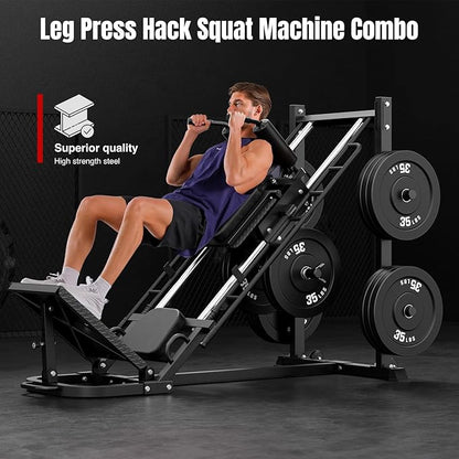 Dripex Leg Press Machine, Leg Press Machines for Home Gym, Professional Leg Press Hack Squat Machine Combo with 4 Weight Plate Storage Holders for Full Lower Body Workout - Weight Plates Not Included