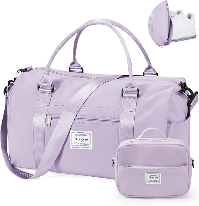 Gym Bag for Women with Shoes Compartment,Small Duffel Bag Sport bag with Toiletry Bag Overnight Travel Tote Bags Weekender Carry on Bag Personal Item Bags for Airlines Light Purple