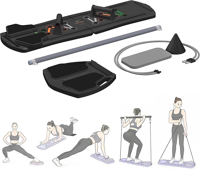 Pilates Reformer 7-in-1 Foldable Home Gym – Multi-Function Pilates Board for Full Body Workout, Core Strength, and Portable Pilates Training