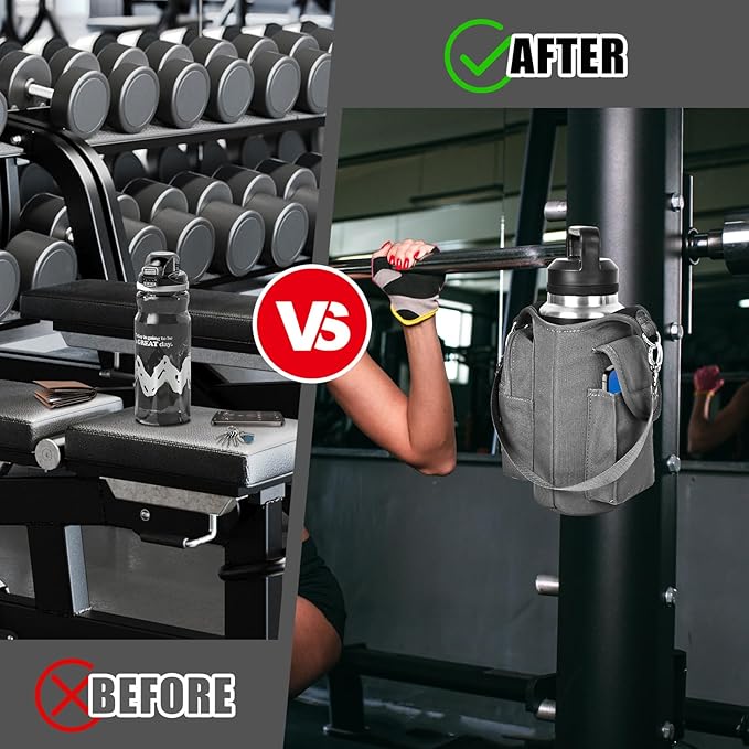icolor Magnetic Gym Bag Water Bottle Carrier Holder with Phone Pockets & Shoulder Strap,Gym Magnetic Bag 5 Built-in Magnets Gym Accessories Organizer Sling Bottle Bag Pouch Sleeve