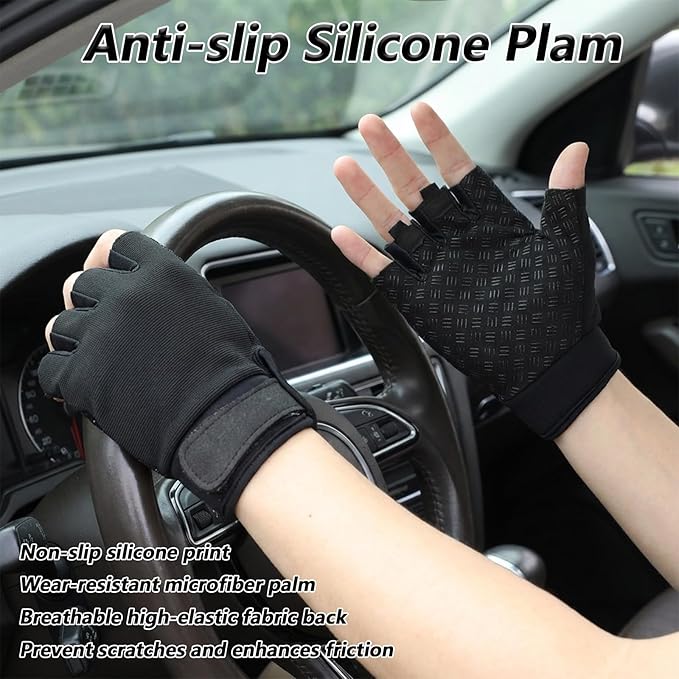 Fingerless Workout Gloves, Anti-Slip Half-Finger Work Glove Lightweight Breathable Gym Gloves FingerlessGloves for Driving Sports Cycling Working Training Motorcycle Fishing