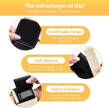 Pilates Wrist and Ankle Weights for Women - Adjustable Weighted Bangles for Men, 2 lbs Weighted Arm Bands Foot Leg Weights for Walking, Yoga, Training, Exercise, Running, Set of 2 (1LB Each)