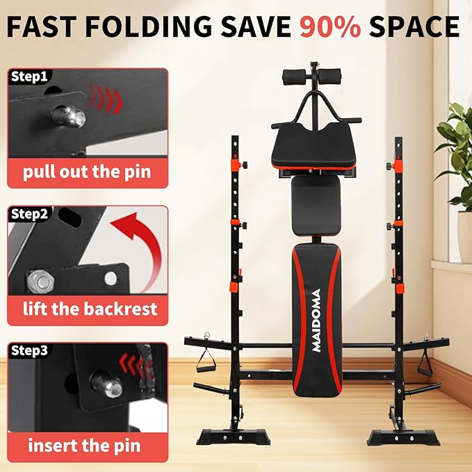 Foldable 1500LBS 8 in 1 Olympic Weight Bench Set with Leg Extension/Curl, Adjustable Weight Bench for Men & Women Full Body Workout, Bench Press with Preacher Curl（US Stock）