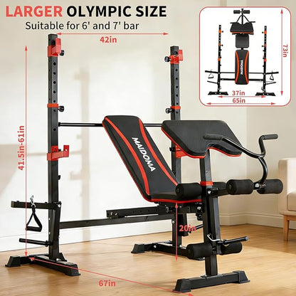 Foldable 1500LBS 8 in 1 Olympic Weight Bench Set with Leg Extension/Curl, Adjustable Weight Bench for Men & Women Full Body Workout, Bench Press with Preacher Curl（US Stock）