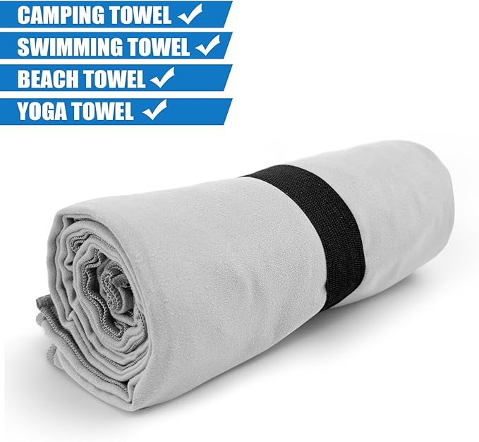 Camping Towel XL Size Microfiber Quick Dry for Men Women Hiking Beach Swimming Pool Travel Body Hot Yoga Mat Towels(Light Grey, 1 Pack XL)
