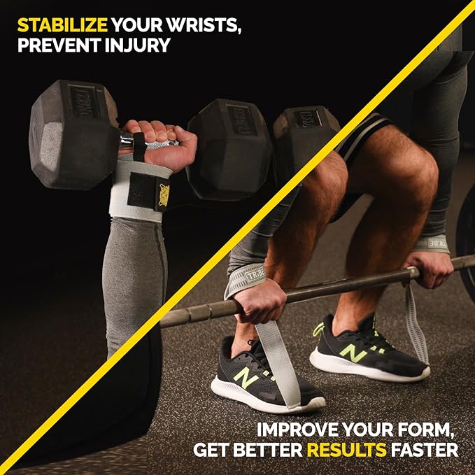 Tribe Lifting Heavy Duty Wrist Wraps & Lifting Straps for Weightlifting - Wrist Straps for Weightlifting Men with Silicone Grip & Padding - Gym Wrist Wraps and Lifting Straps