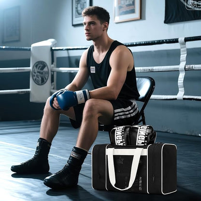 Boxing Gym Duffle Bag, Breathable Mesh Gym Bag for Boxing Gear | Wet Pocket, Privacy Pocket & Removable Shoulder Strap, Multipurpose Muay Thai, MMA, BJJ, Jiu Jitsu, Wrestling Workout Bag