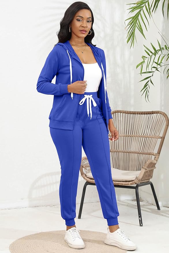 CLOCOR Track Suits for Women Set - Casual 2 Piece Outfits Sweatsuit Pocket Hoodies Long Sleeve with Patchwork Pants Set