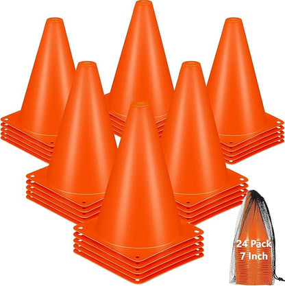 Cones Sports, Small Training Cones Set for Soccer Practice, 24 Pack 7 Inch Agility Field Cone Marker for Football Basketball Drills, Plastic Multi color Baseball Cone for Outdoor Indoor Games