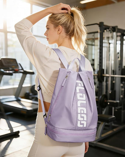 Gym Backpack for Women with Shoe Compartment, Sport Backpack Casual Daypack for Girls, Small Cheer Bag Outdoor Leisure, Purple