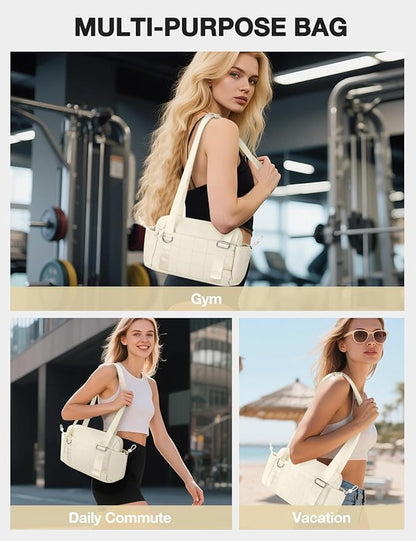 VUUDH Mini Gym Bag for Women Puffy Bag, Small Gym Bag with Coin Wallet, Lightweight Gym Tote Bag for Fitness, Work, Travel, Daily Commute,Beige