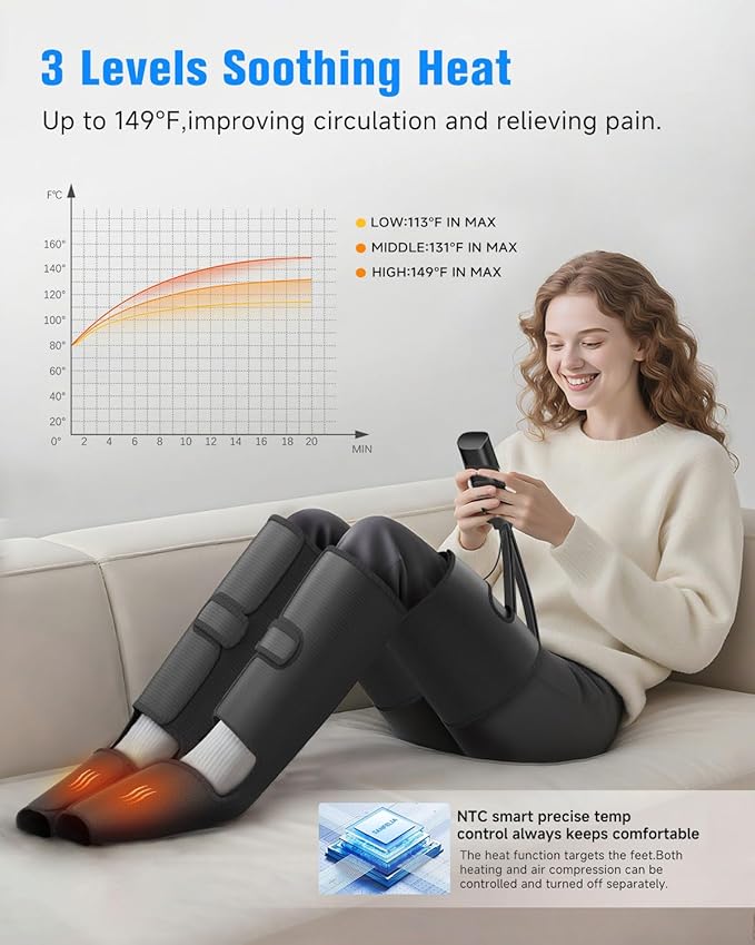 FSA Eligible HSA Massager - Leg Massager for Circulation & Pain Relief FSA, Foot Massager with 3 Heating 3 Modes 3 Intensities, Recovery System Pressure for Muscle, Gift for Him Her (Black, Medium)