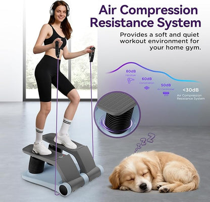 Air Stepper Exercise Machine with Resistance Bands, Stair Stepper with LCD Monitor, Adjustable Resistance Cardio Trainer for Home Workout, Compact Fitness Equipment, 300 lbs Weight Capacity