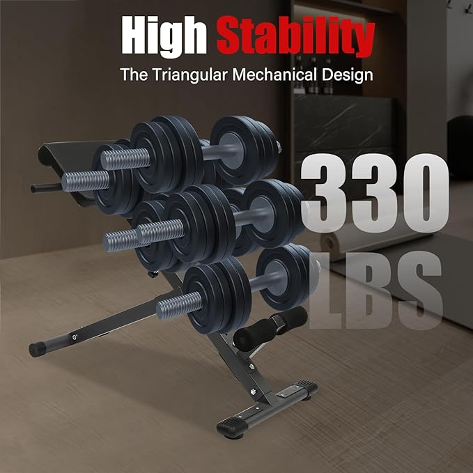 Roman Chair Back Extension Machine Foldable 5 Position Adjustable Sit up Exercise Multi-Functional Hyperextension Bench Workout Equipment Ab Machine Angle Height Adjust 330LBS Heavy-Duty for Home Gym