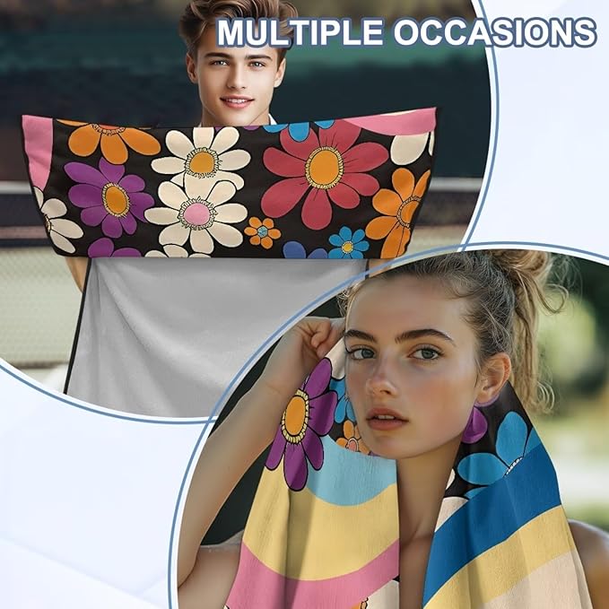 Bulopur Hippie Daisy Car Sweat Towel Seat Cover Washable Quick Dry Car Seat Towel Cover After Gym Beach Yoga Workout Outdoor Surfing Activities Auto Accessories